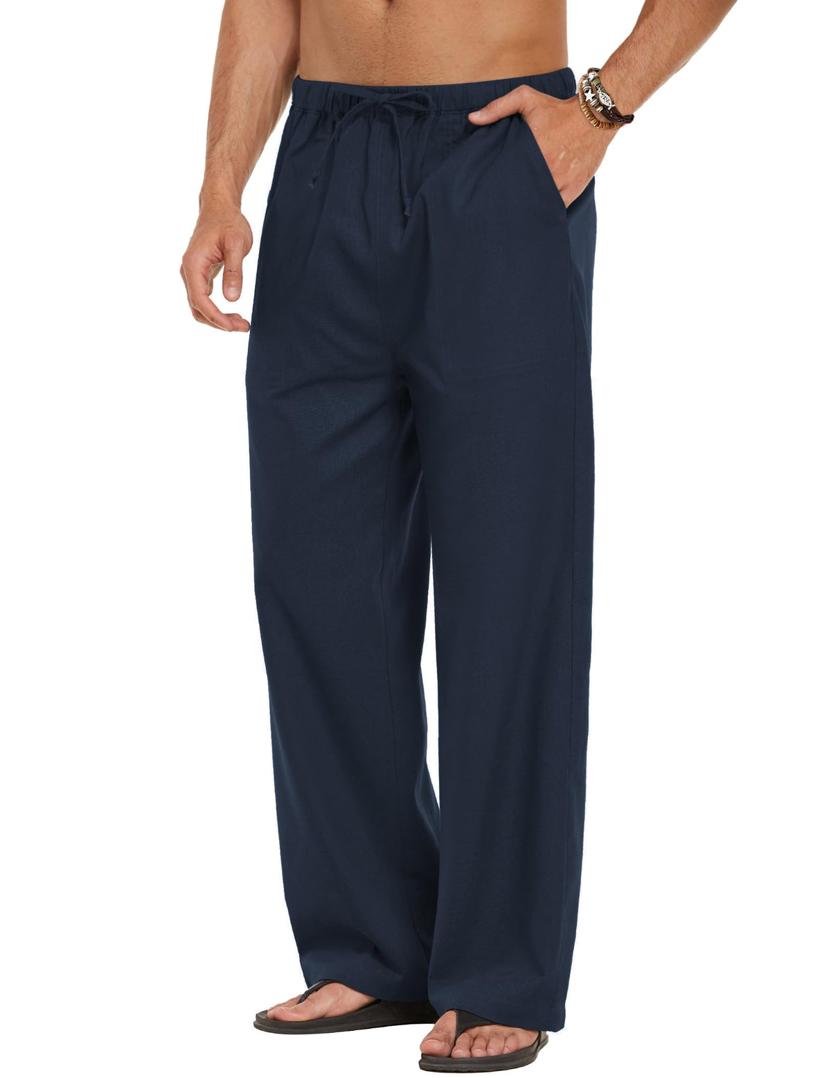 COOFANDY Men Linen Pants Casual Elastic Waist Drawstring Pants Summer Beach