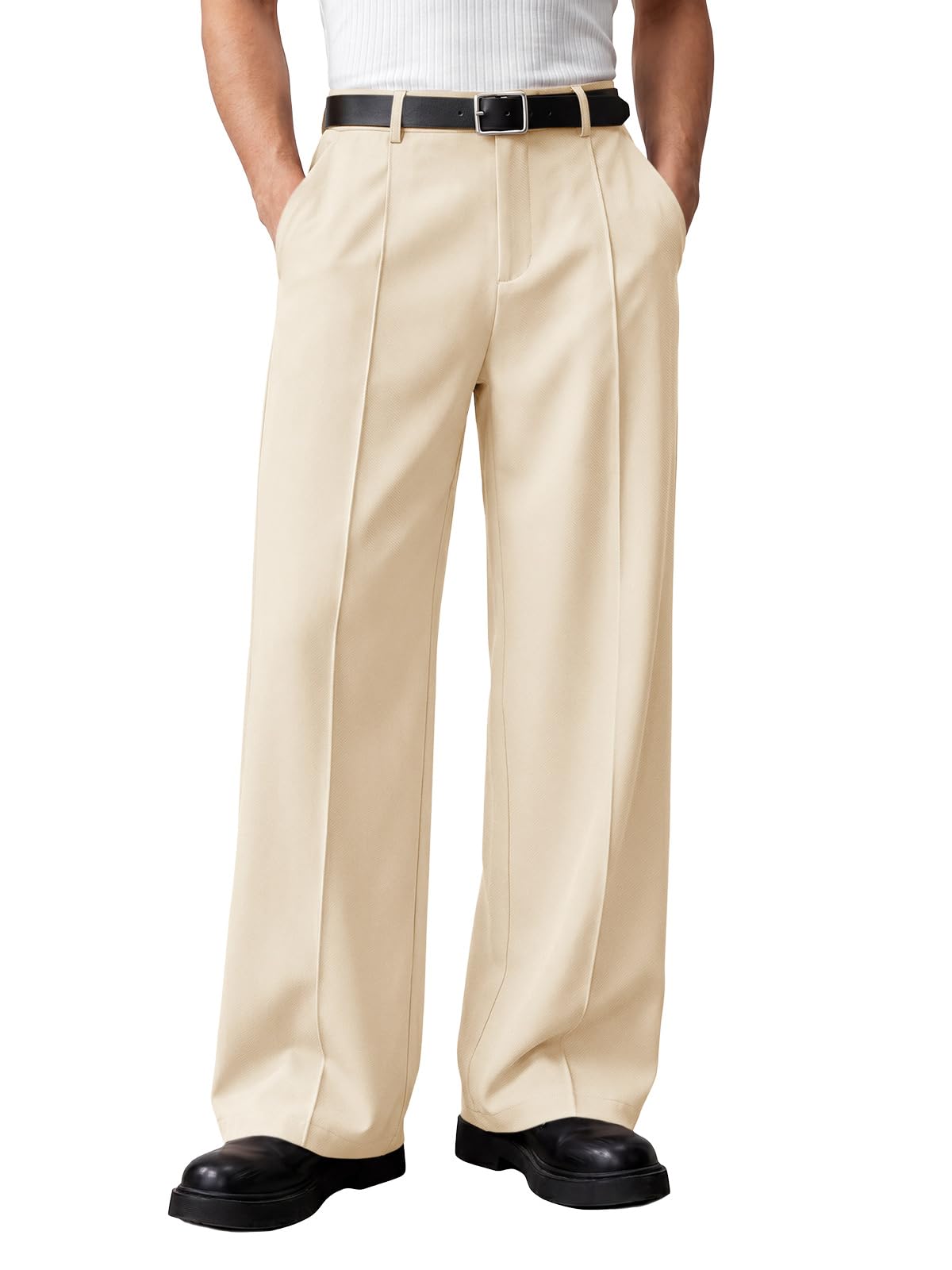 Runcati Mens Baggy Dress Pants Casual Pleated Wide Leg Lightweight Trousers