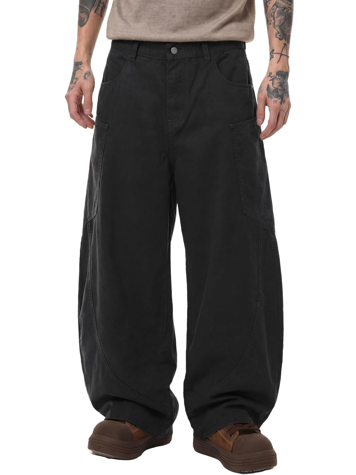 Mens Wide Leg Pants Elastic Waist Pants Pleated Loose Trendy Long Trousers