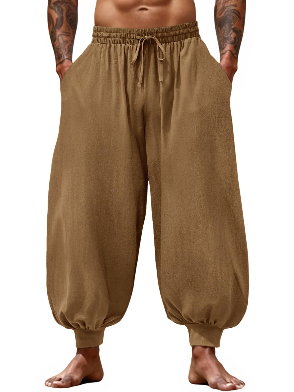 Runcati Mens Harem Pants Casual Baggy Trousers Cotton Boho Pants