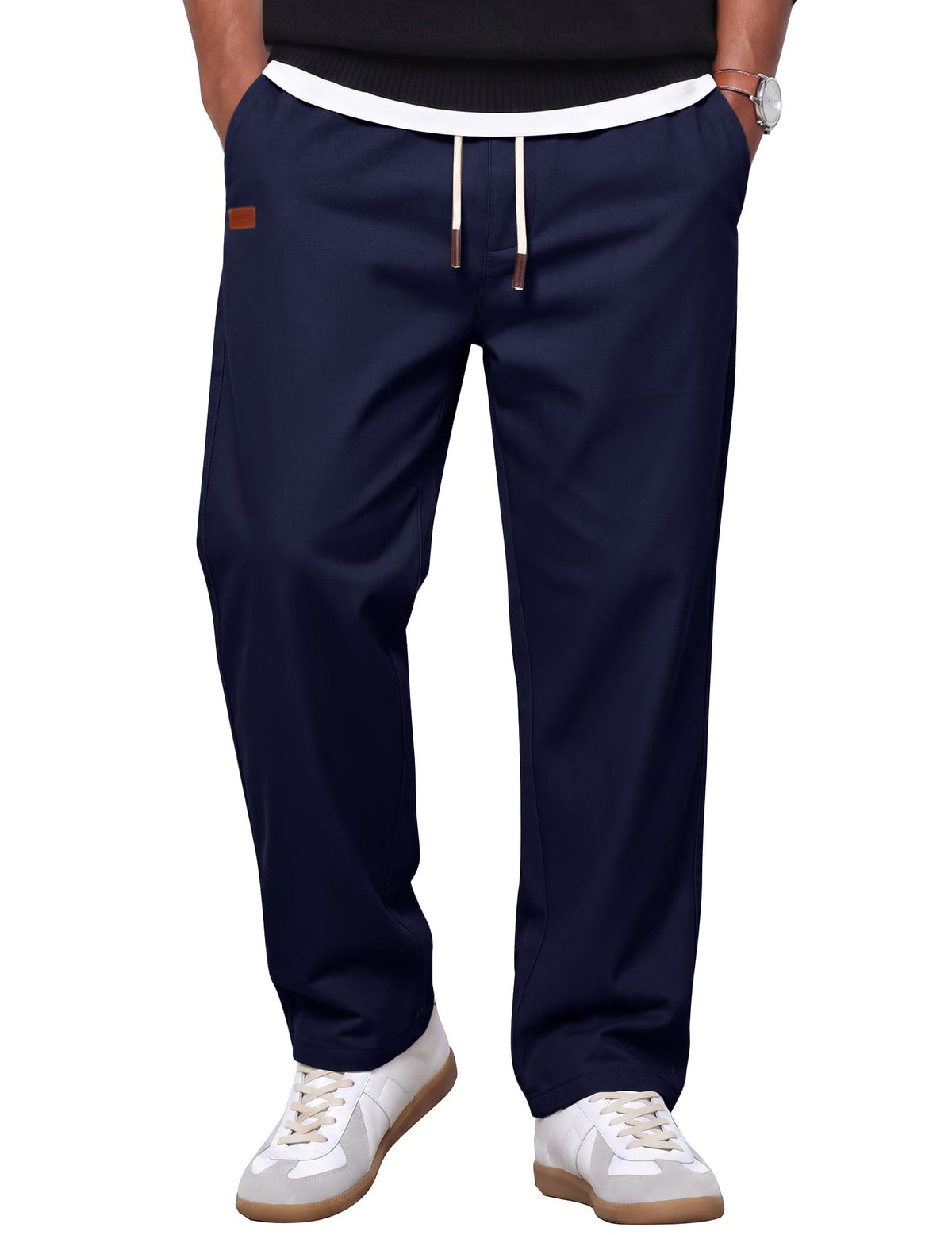 COOFANDY Mens Casual Pants Elastic Waist Drawstring Chino Pant Cotton Twill Stretch Slacks with Pocket