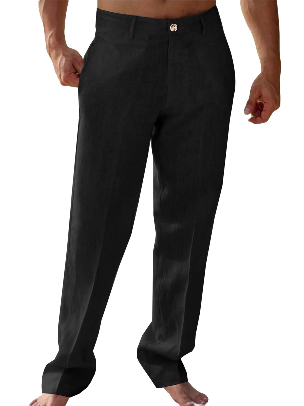 Runcati Mens Casual Pants Linen Elastic Waist Lightweight Straight Pants