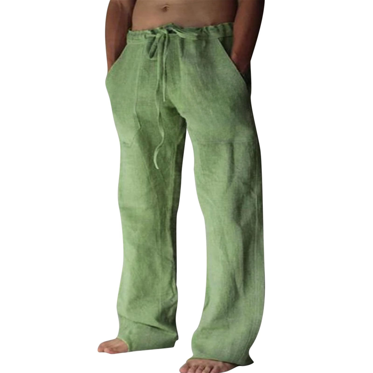 Puimentiua Cotton Linen Pants Men Casual Loose Fit Summer Beach Pants