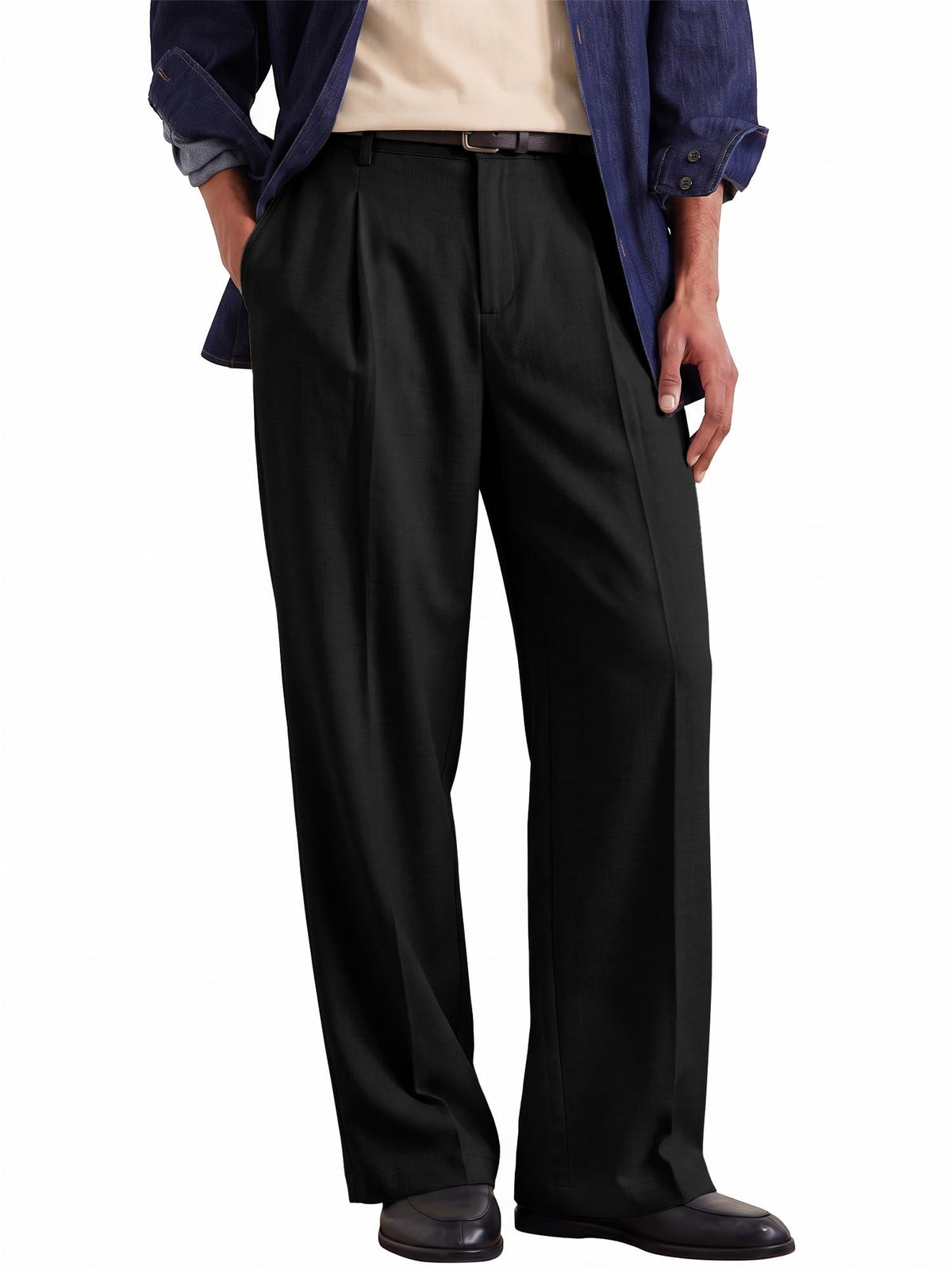 Comdecevis Men's Wide Leg Pleated Loose Fit Casual Dress Pants