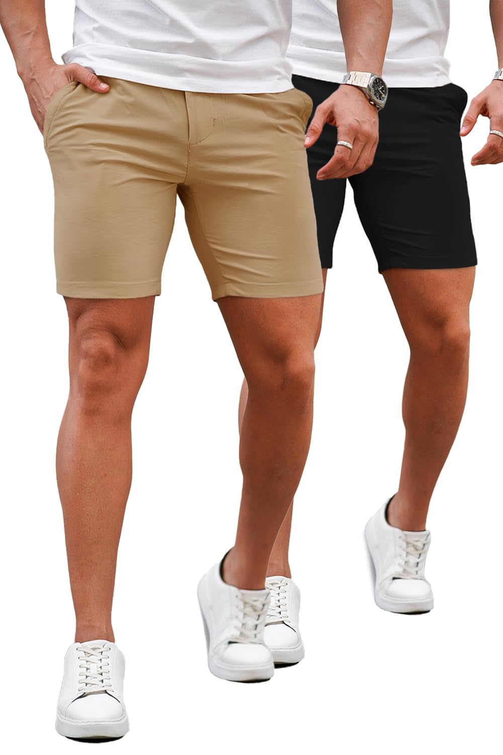 GINGTTO Mens Slim Fit Shorts Stretch Tapered Leg Skinny Chinos 5" 7"