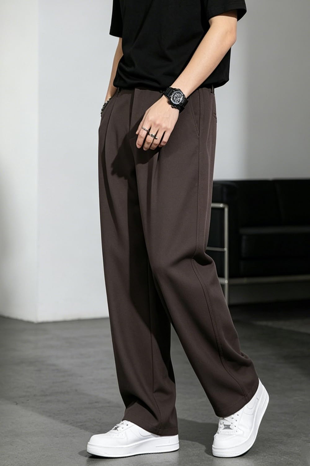 Heyfanee Baggy Dress Pants Men Pleated Wide Leg Trousers Old Money