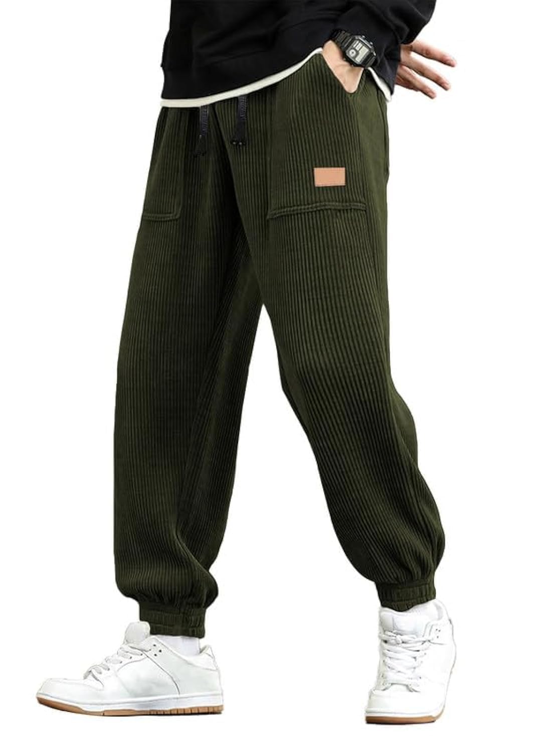 JMIERR Mens Corduroy Drawstring Sweatpants Casual Joggers Relaxed Fit Pants