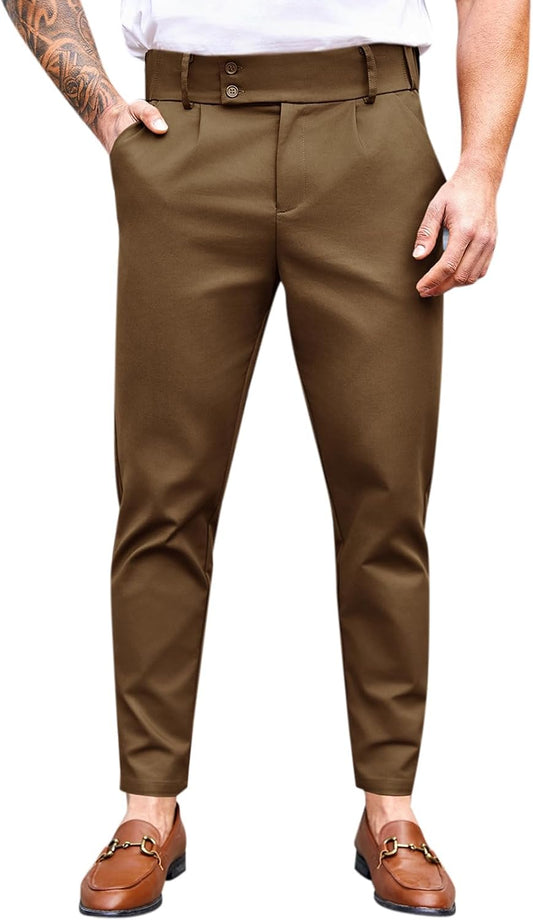 Mens Chino Pants Slim Fit Stretch Skinny Tapered Dress Pant Casual Trousers