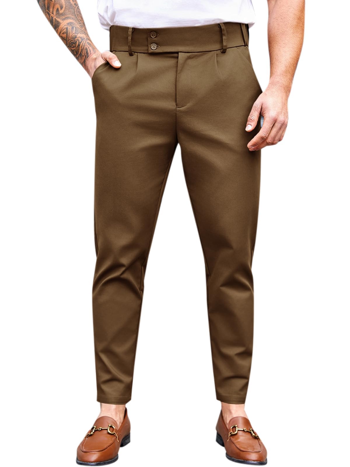 Mens Chino Pants Slim Fit Stretch Skinny Tapered Dress Pant Casual Trousers