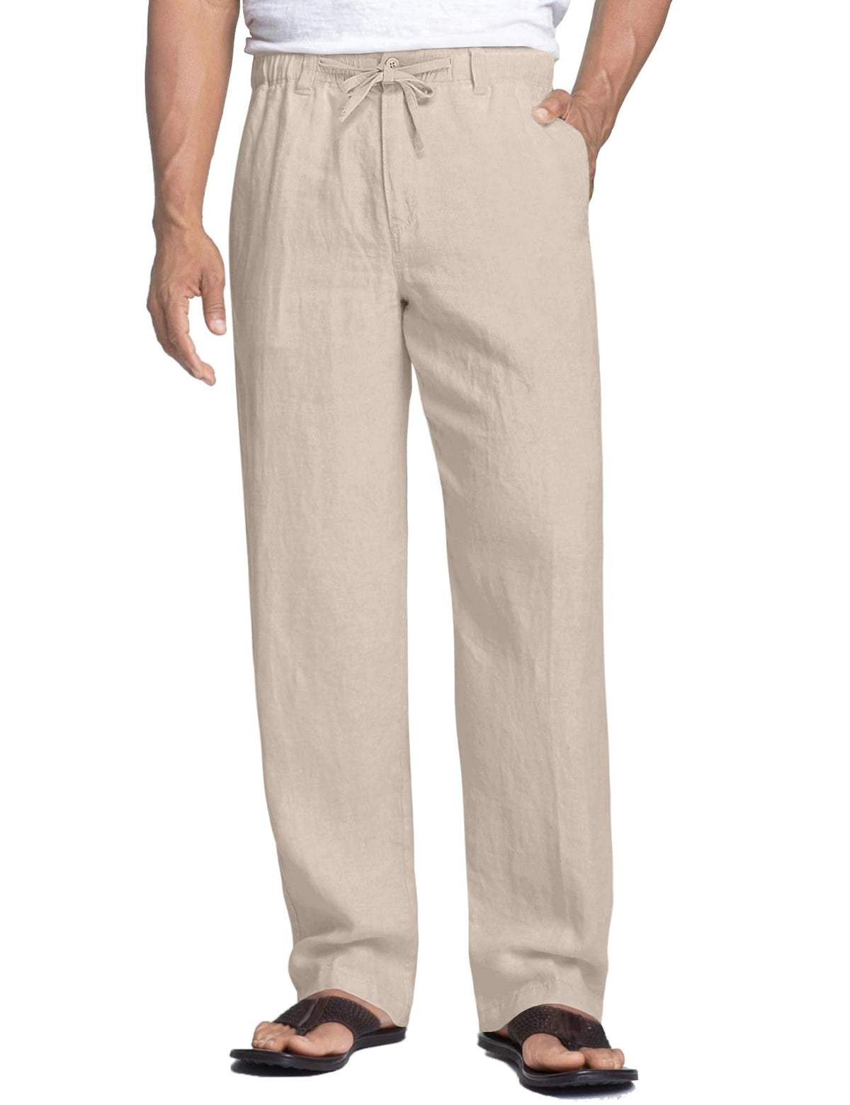 COOFANDY Men's Linen Pants Casual Lightweight Drawstring Beach Summer Pant