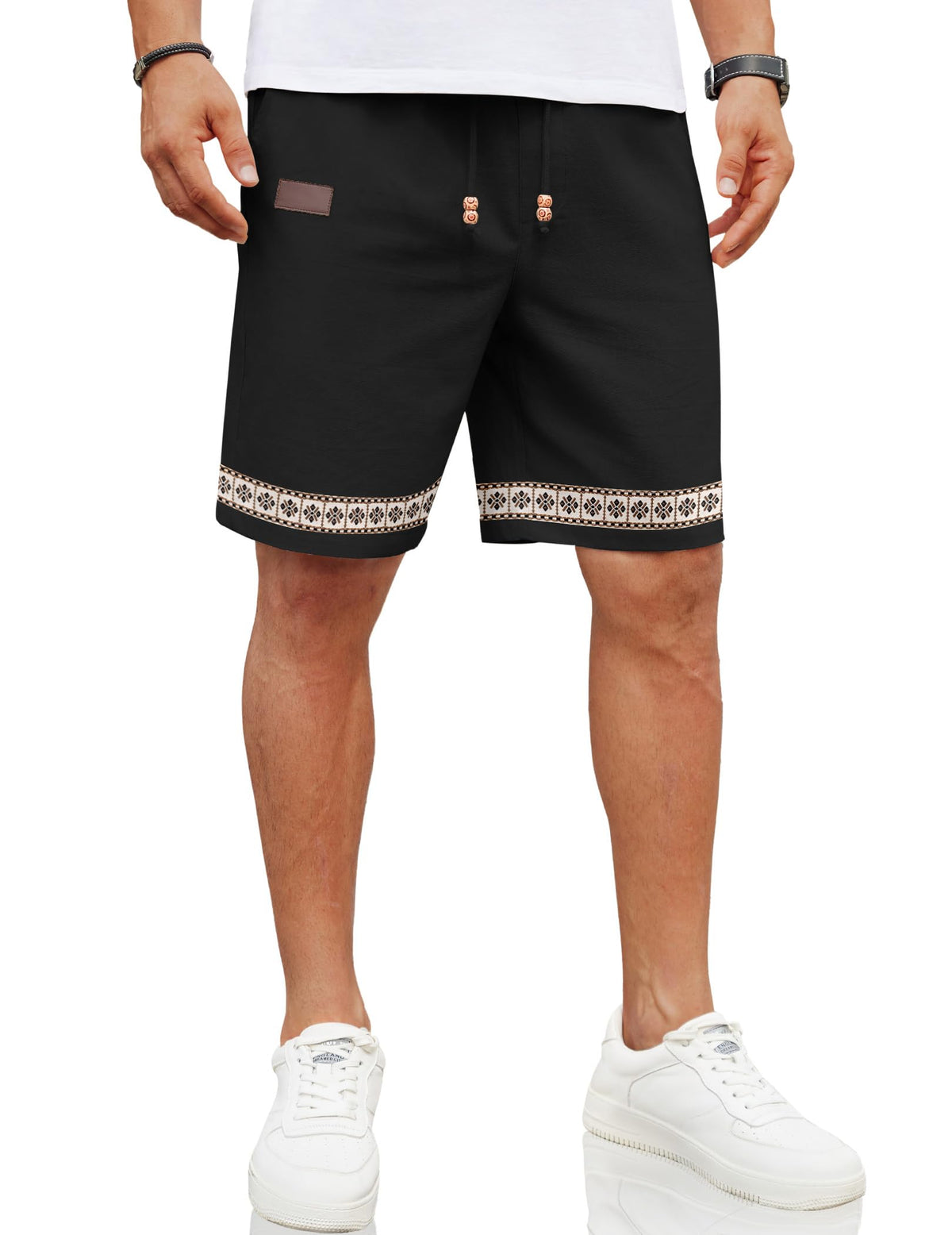 COOFANDY Men Linen Beach Shorts Casual Drawstring Summer Vacation Shorts