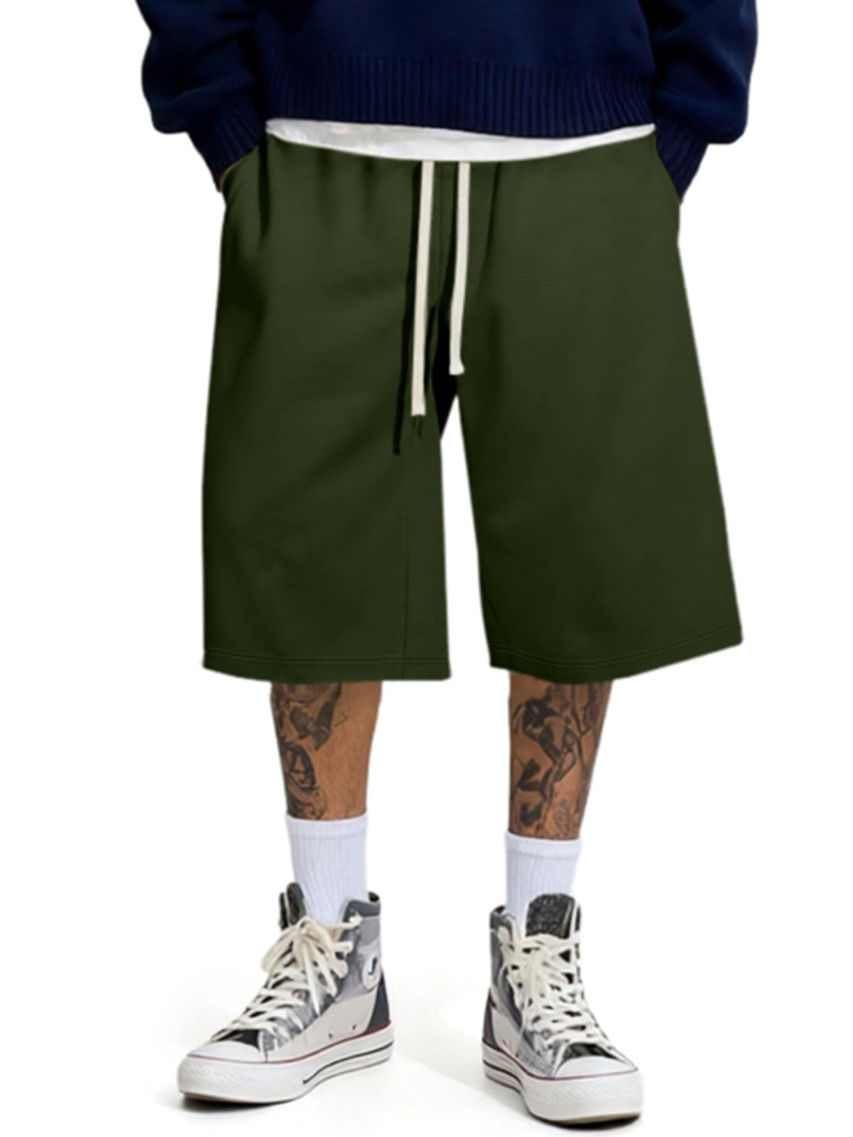 JMIERR Men's Baggy Sweat Shorts Below Knee Drawstring