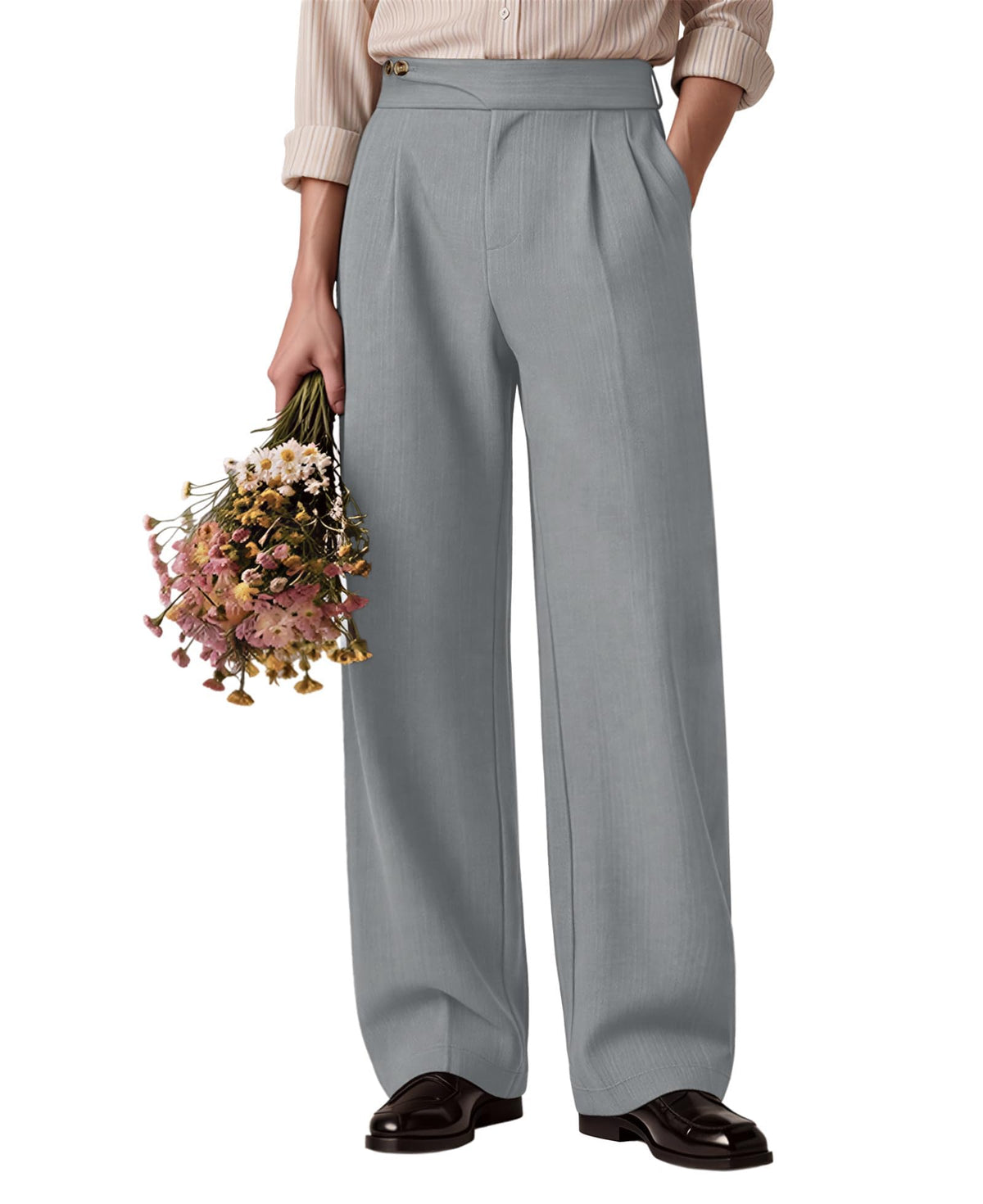 Susclude Mens Baggy Dress Pants Old Money Vintage Pleated Wide Leg Pants Summer Casual Slacks Relaxed Fit Trousers