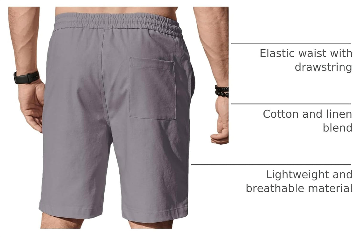 Comdecevis Men's Cotton Linen Casual Shorts