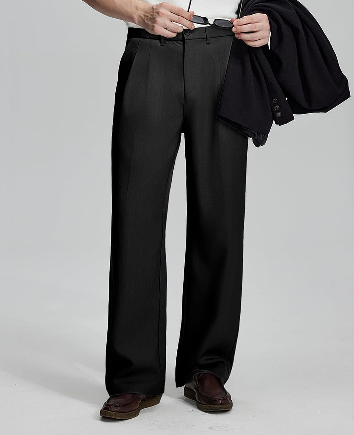 Susclude Mens Casual Dress Pants Old Money Pleated Baggy Wide Leg Slacks Vintage Stylish Relaxed Fit Work Trousers