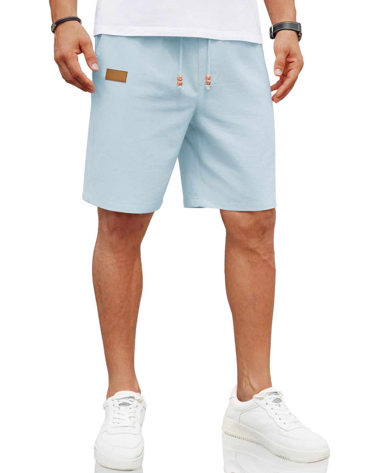 COOFANDY Men Linen Beach Shorts Casual Drawstring Summer Vacation Shorts