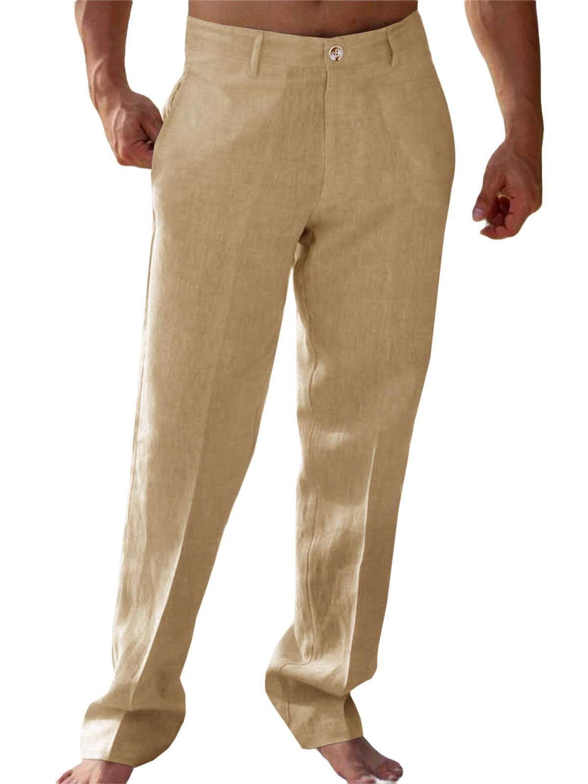 Runcati Mens Casual Pants Linen Elastic Waist Lightweight Straight Pants