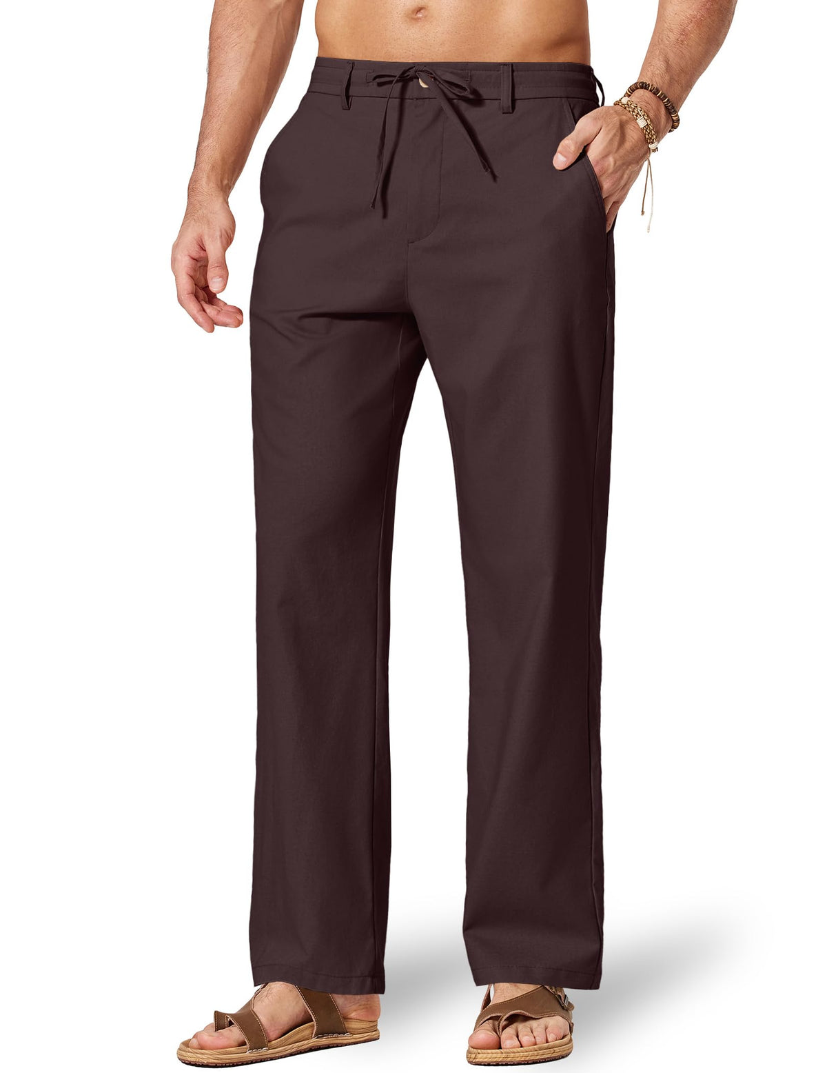COOFANDY Men's Cotton Linen Pants [Relaxed Fit ] Casual Drawstring Dress Pants Beach Summer Lightweight Trousers