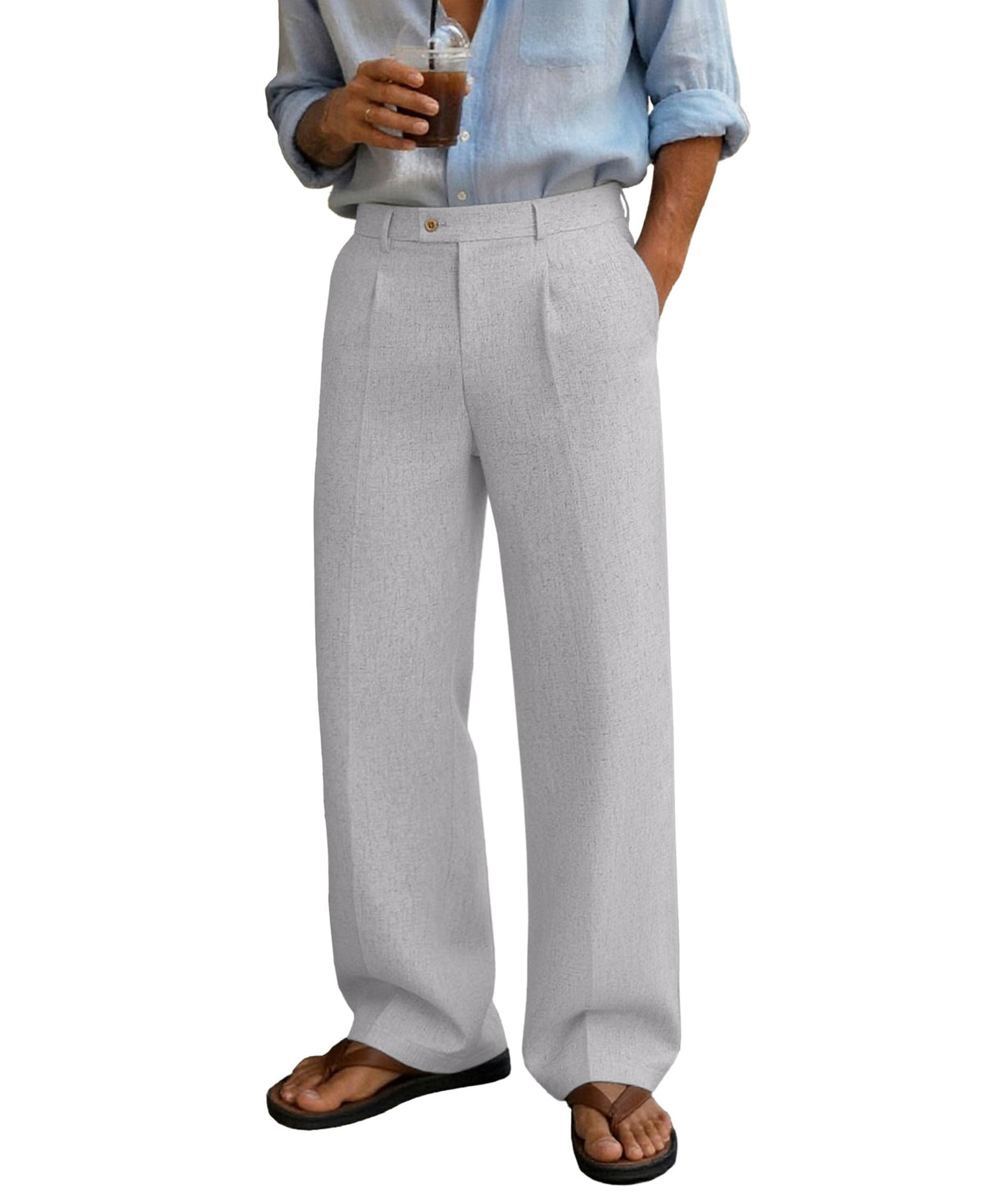 Susclude Mens Linen Casual Dress Pants Wide Leg Baggy Pleated Work Trousers