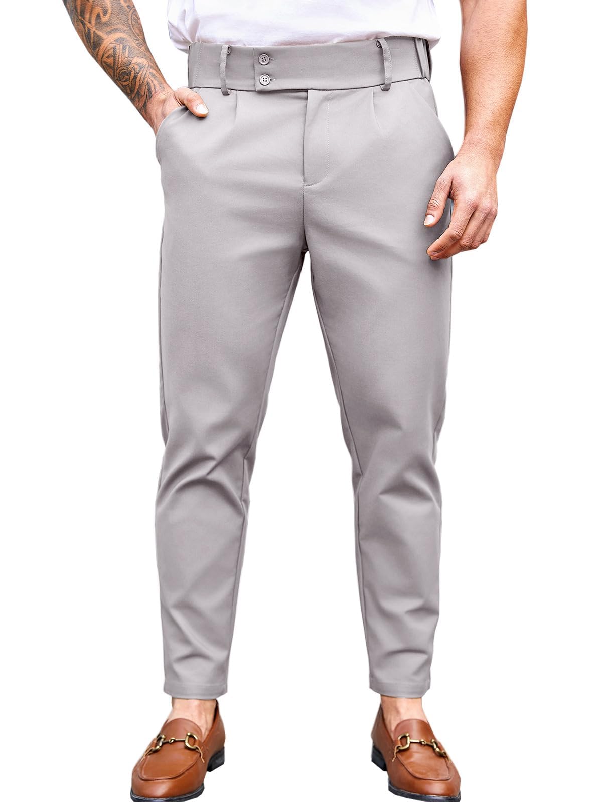 Mens Chino Pants Slim Fit Stretch Skinny Tapered Dress Pant Casual Trousers