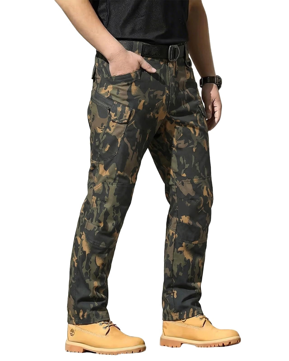 whox Men's Cargo Tactical Pants Work Hiking Trousers Waterproof Lightweight Elastic Waist for Travel with Pockets(No Belt)