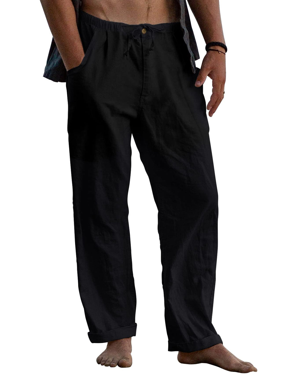 Gafeng Mens Linen Pants Yoga Casual Beach Summer Harem Baggy Trousers