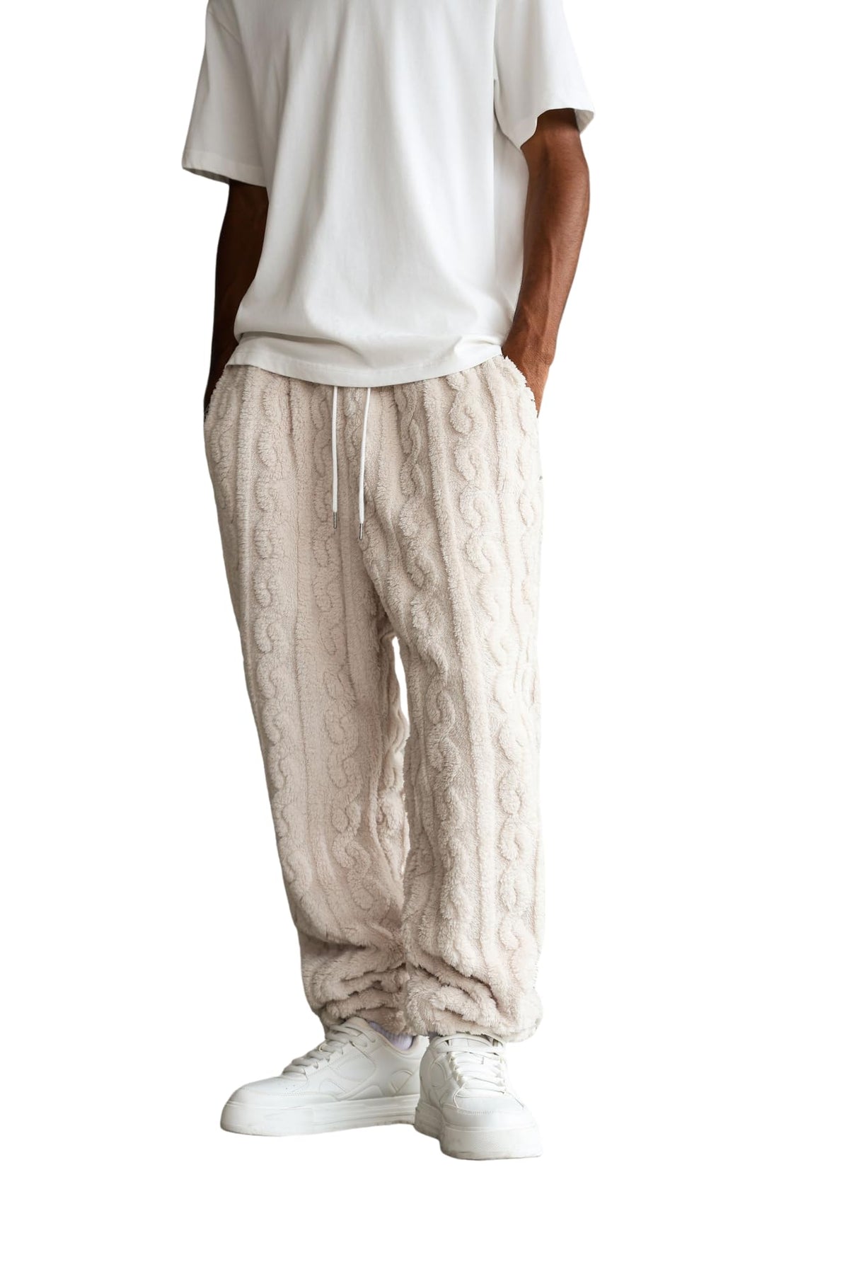 ZAFUL Men Fluffy Teddy Fuzzy Pajama Pants Plush Loungewear Trousers with Pockets