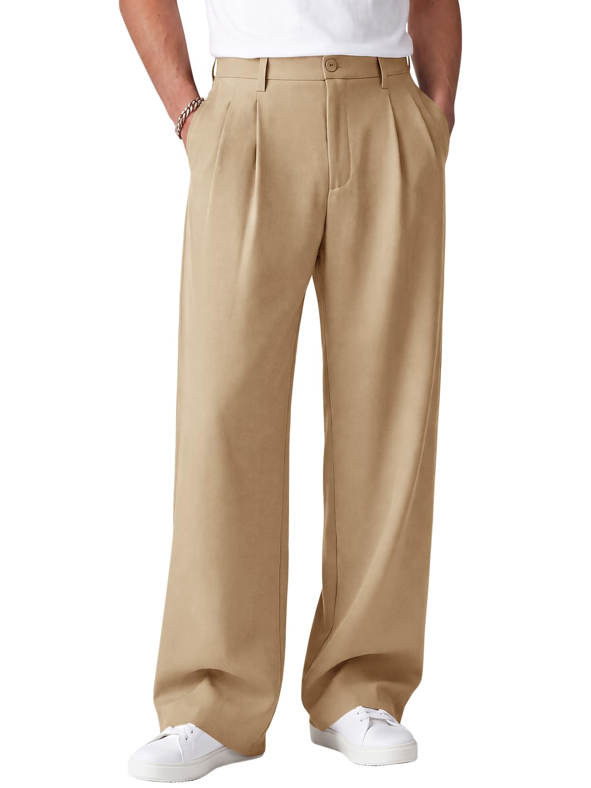 Runcati Mens Baggy Dress Pants Wide Leg Old Money Casual Pleated Slacks