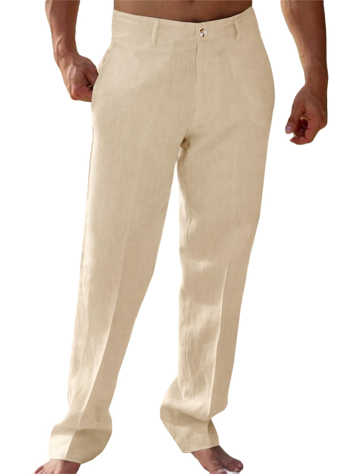 Runcati Mens Casual Pants Linen Elastic Waist Lightweight Straight Pants