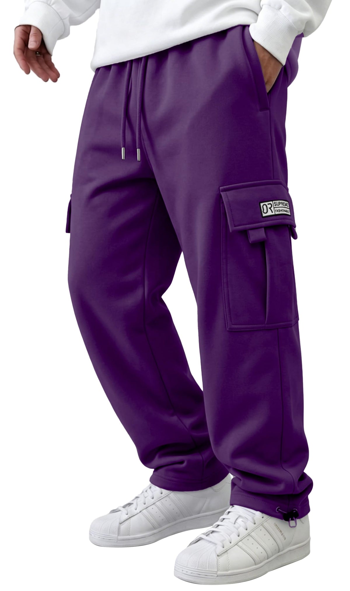 HUNGSON Mens Cargo Sweatpants Drawstring Casual Hiking Pants Joggers Athletic Trousers Cotton Loose Straight Pants for Men