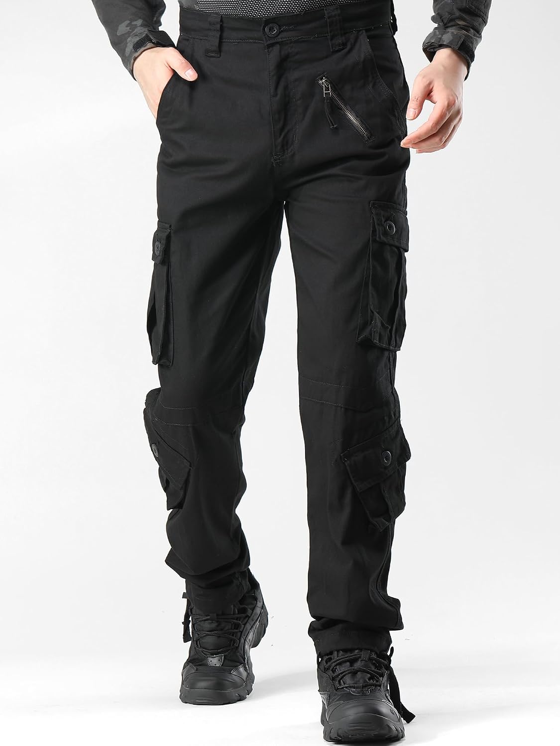 Men's Camo Cargo Work Pants Cotton Tactical Ripstop Casual Combat Pants with 8 Pockets