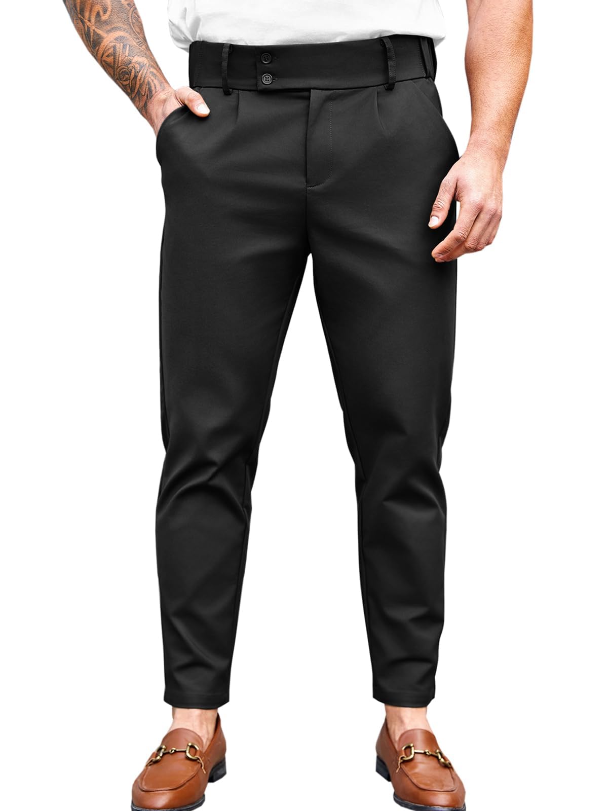Mens Chino Pants Slim Fit Stretch Skinny Tapered Dress Pant Casual Trousers