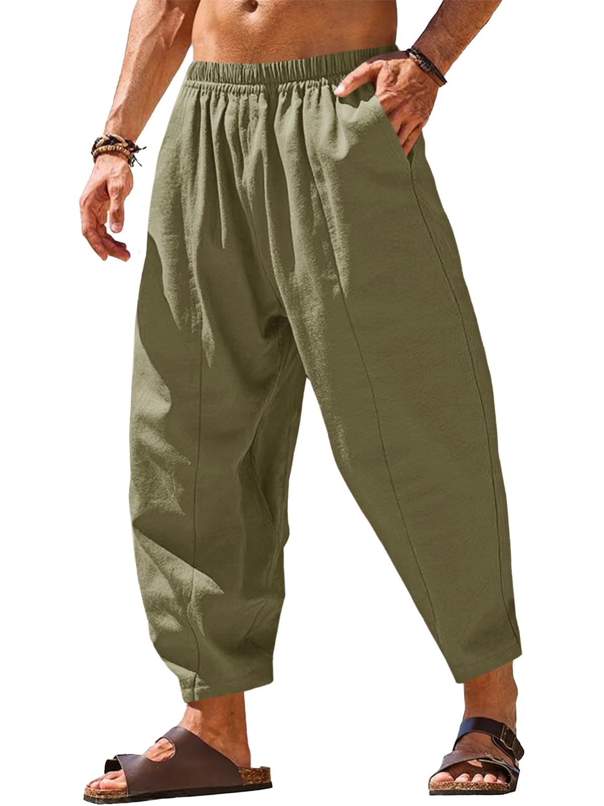 Runcati Mens Harem Pants Casual Elastic Waist Drawstring Baggy Trouser