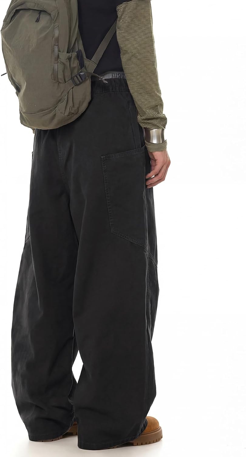 Mens Wide Leg Pants Elastic Waist Pants Pleated Loose Trendy Long Trousers