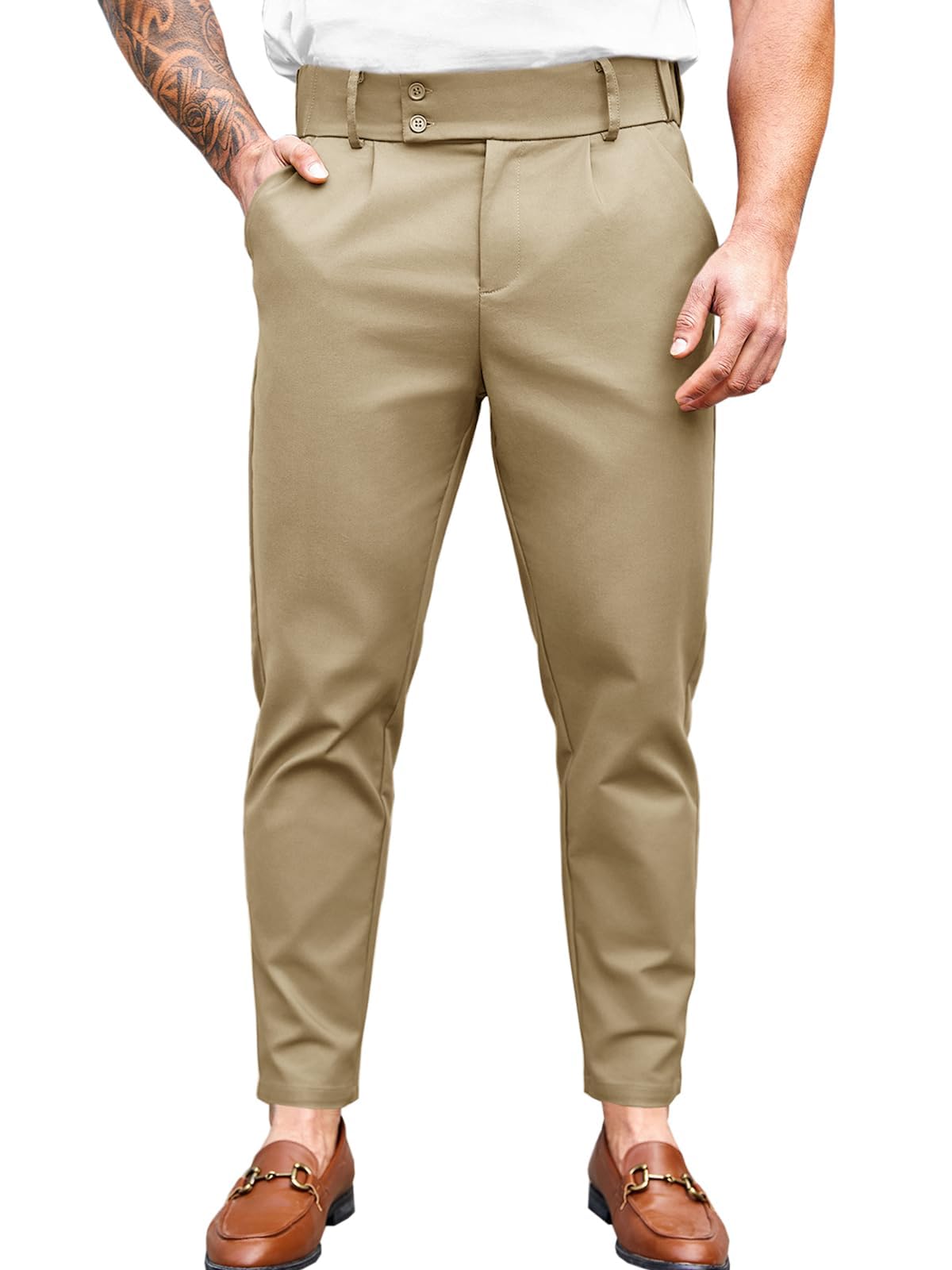 Mens Chino Pants Slim Fit Stretch Skinny Tapered Dress Pant Casual Trousers