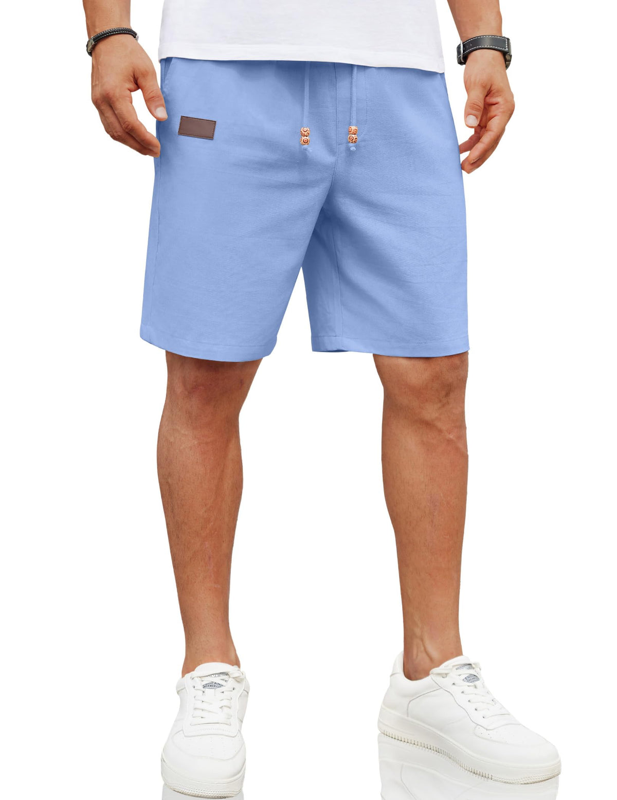 COOFANDY Men Linen Beach Shorts Casual Drawstring Summer Vacation Shorts