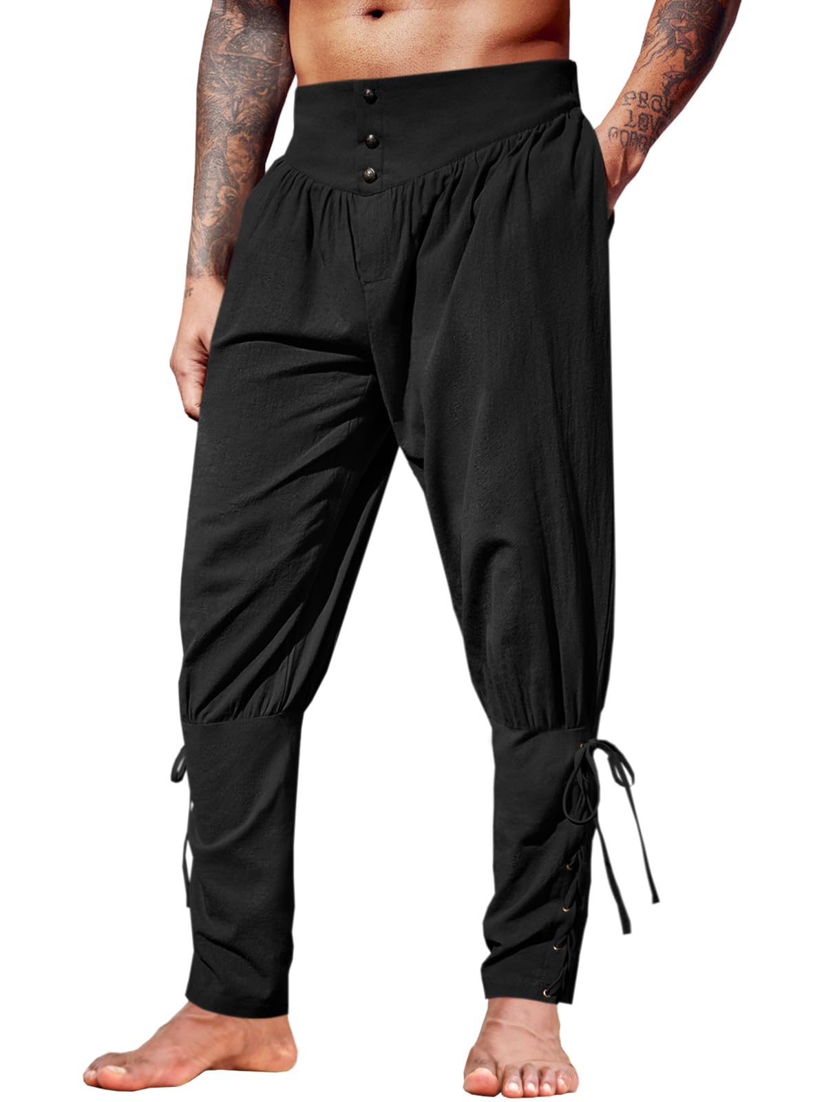 Runcati Mens Medieval Ankle Pants Renaissance Viking Linen Costume Trousers