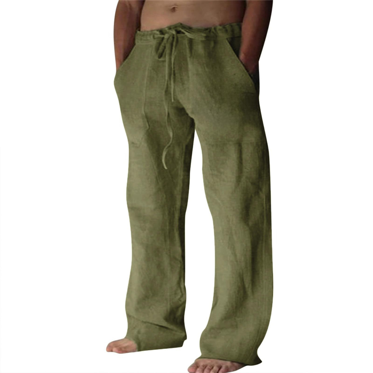 Puimentiua Cotton Linen Pants Men Casual Loose Fit Summer Beach Pants