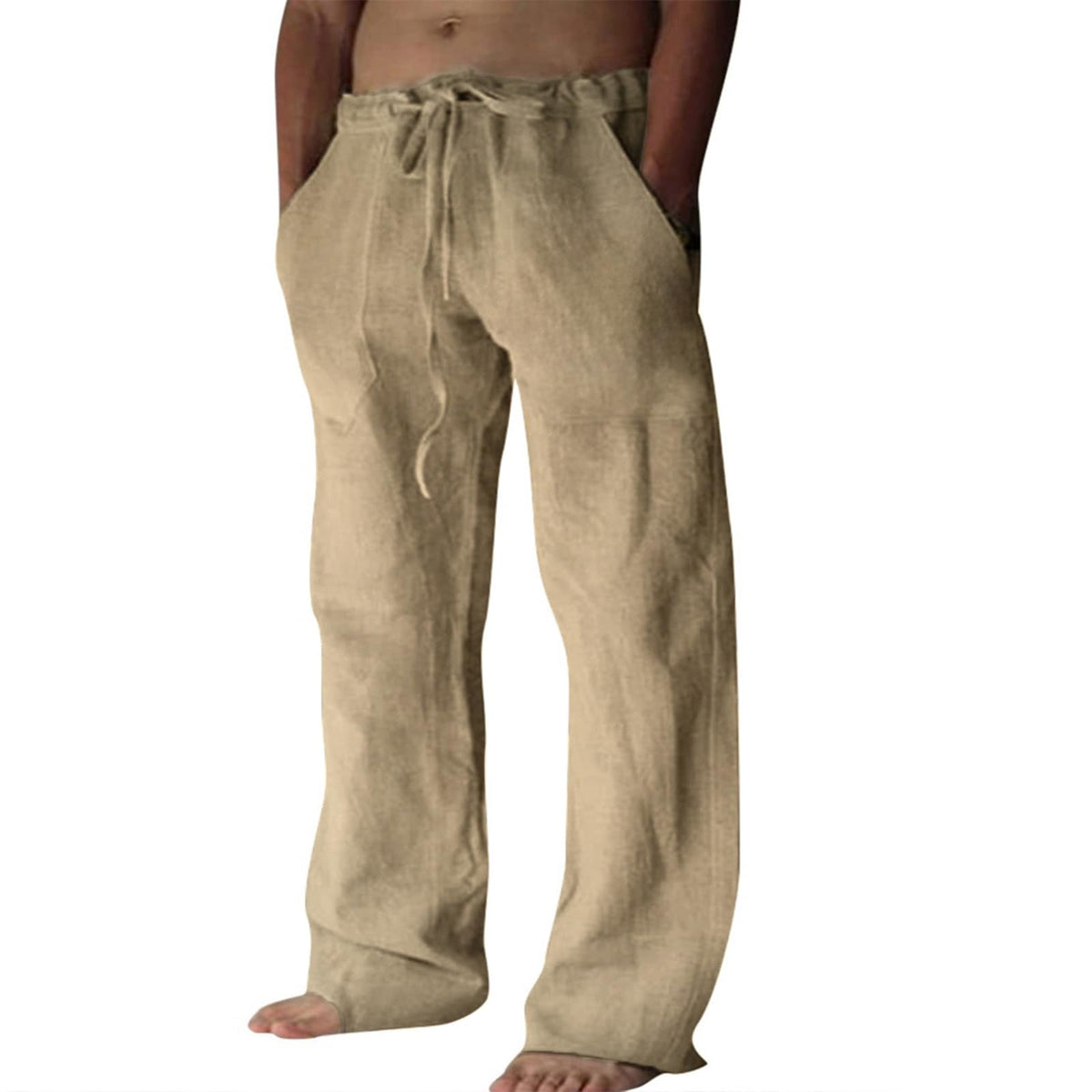 Puimentiua Cotton Linen Pants Men Casual Loose Fit Summer Beach Pants