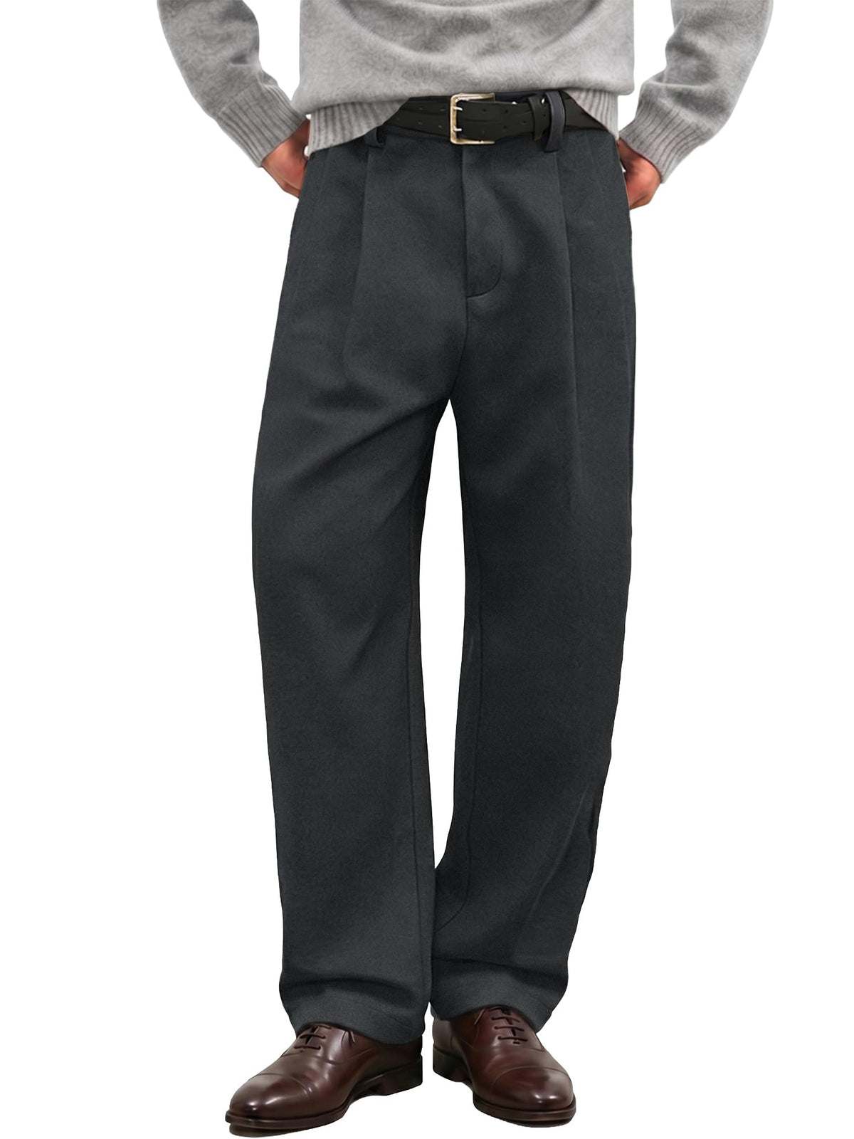 JMIERR Men's Baggy Pleated Wide Leg Loose Fit Brushed Casual Dress Pants