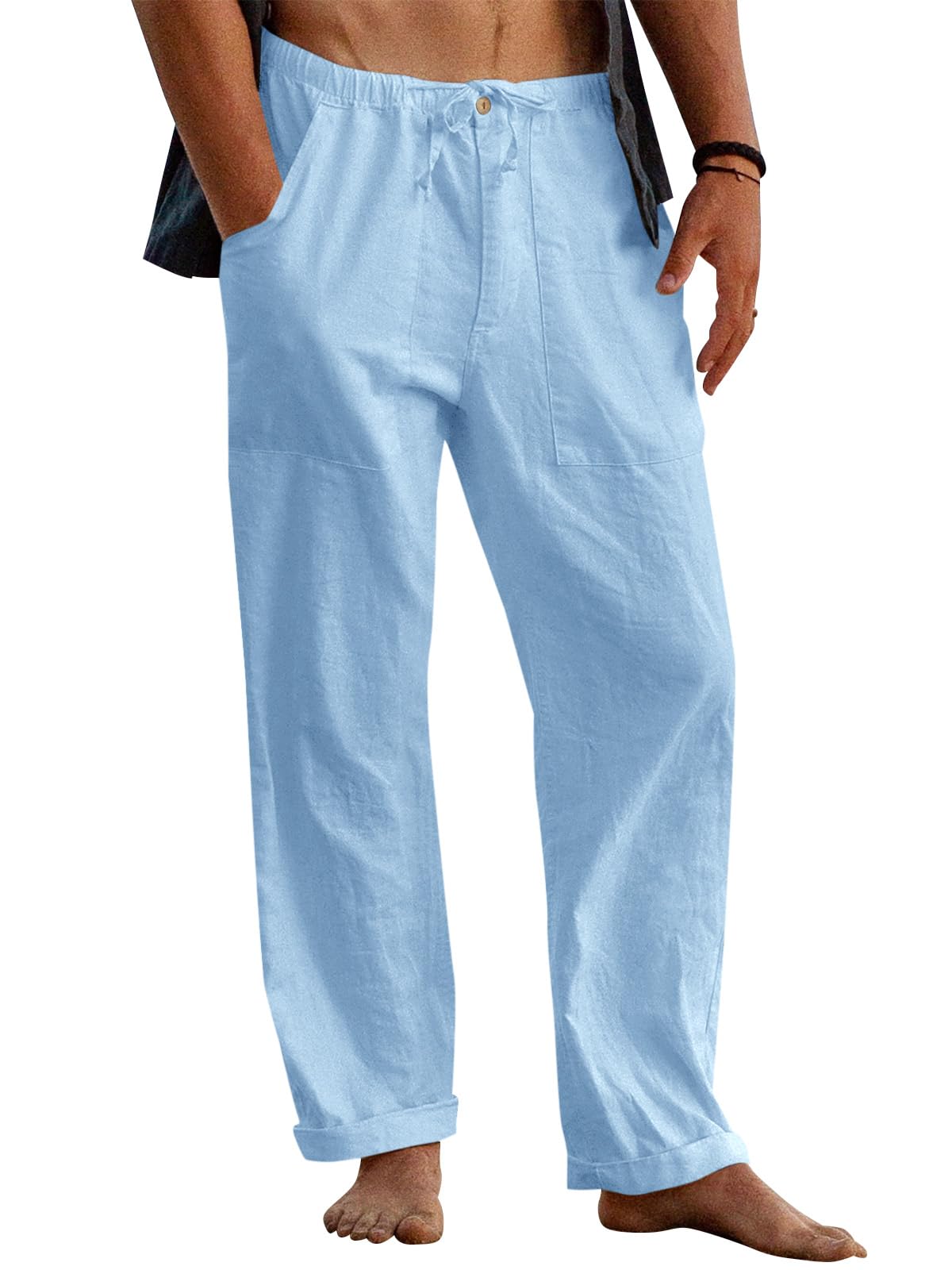 Gafeng Mens Linen Pants Yoga Casual Beach Summer Harem Baggy Trousers