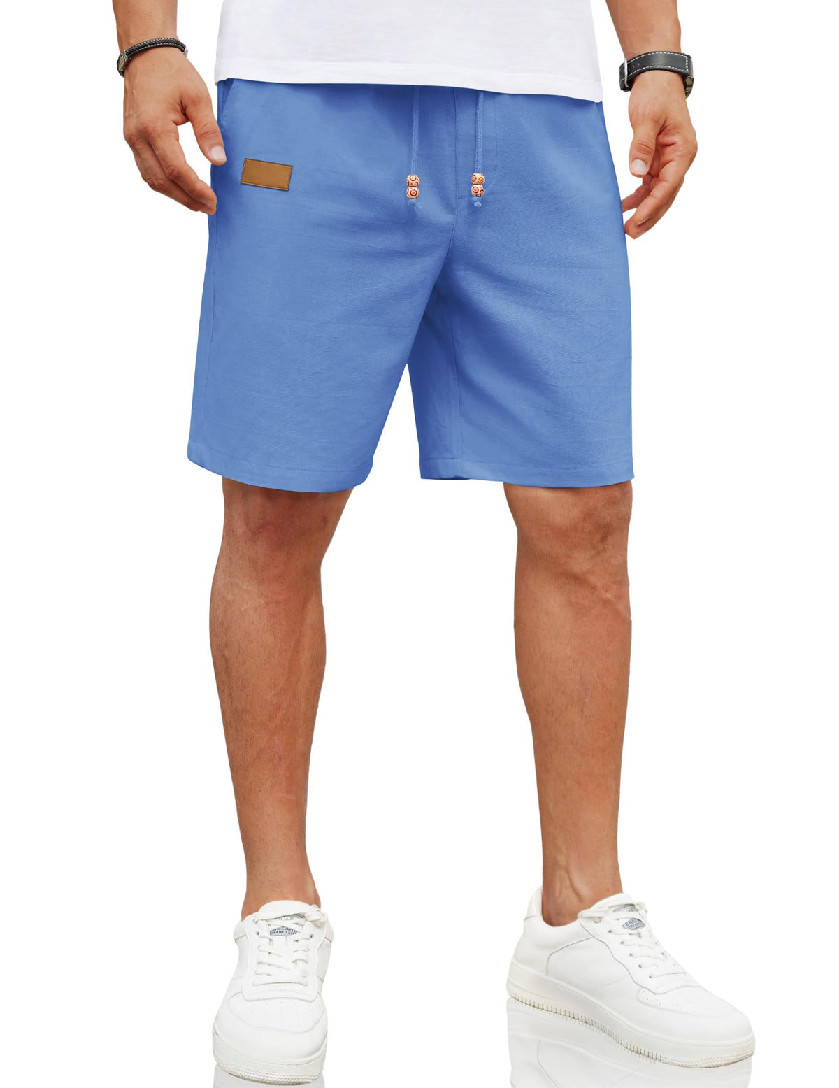 COOFANDY Men Linen Beach Shorts Casual Drawstring Summer Vacation Shorts