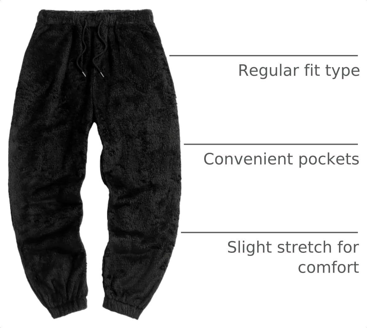 ZAFUL Men Fluffy Teddy Fuzzy Pajama Pants Plush Loungewear Trousers with Pockets