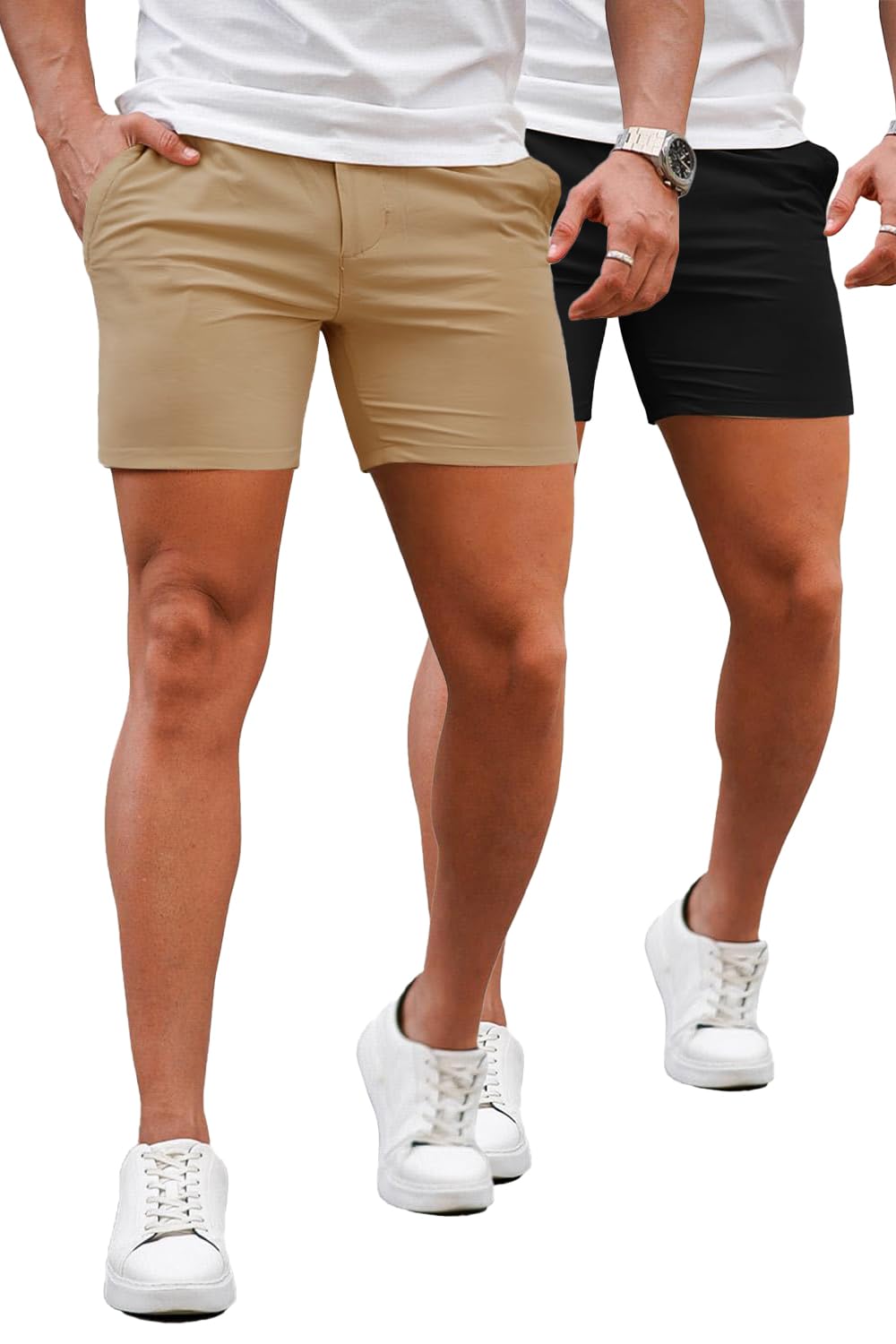 GINGTTO Mens Slim Fit Shorts Stretch Tapered Leg Skinny Chinos 5" 7"