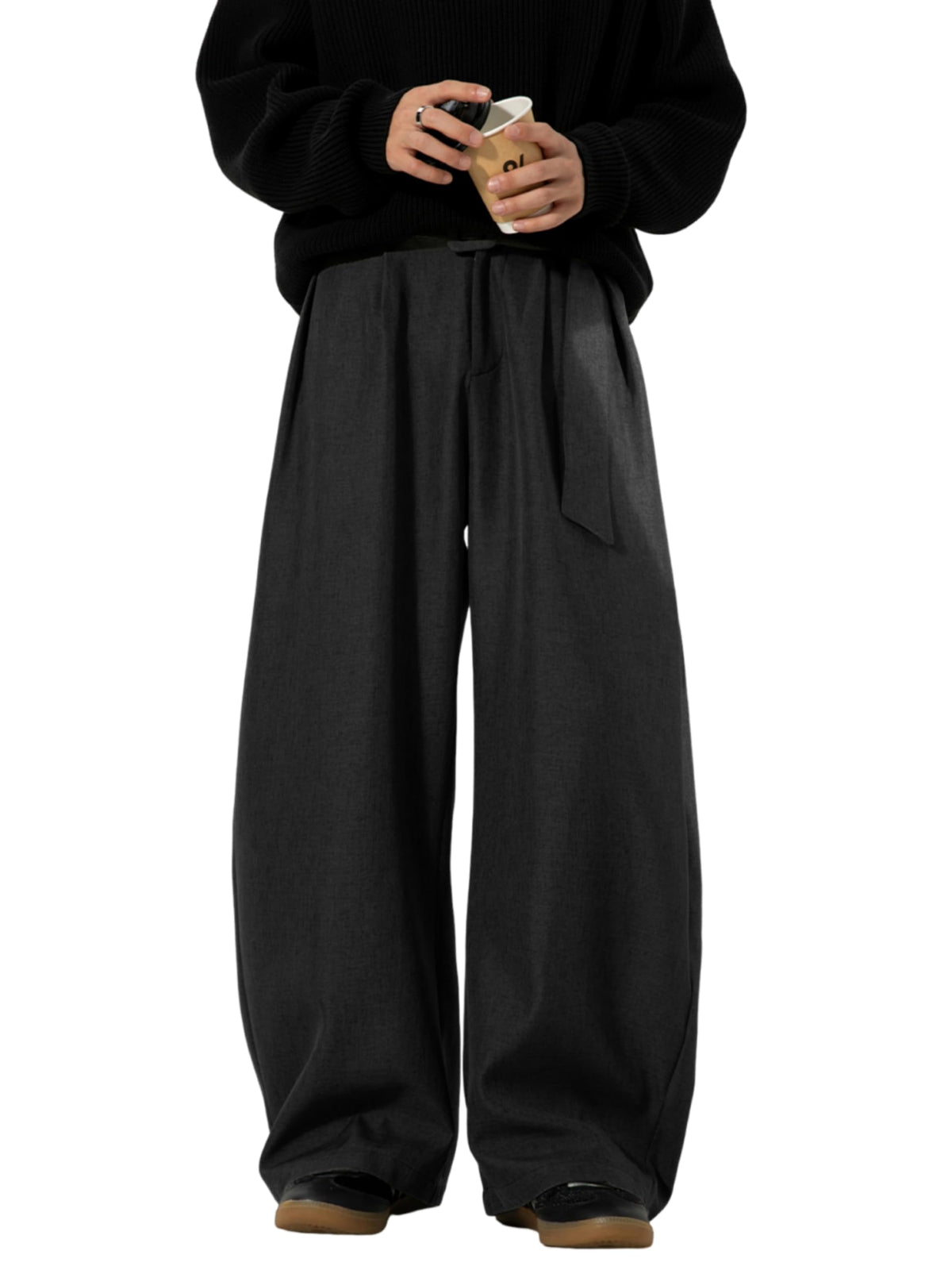 Mens Pleated Wide Leg Baggy Dress Pants Casual Elastic Waist Fall Long Trousers with Pockets