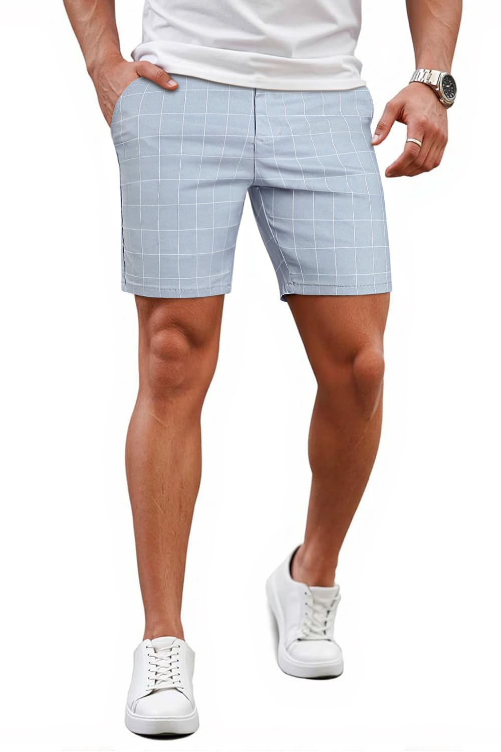 GINGTTO Mens Slim Fit Shorts Stretch Tapered Leg Skinny Chinos 5" 7"