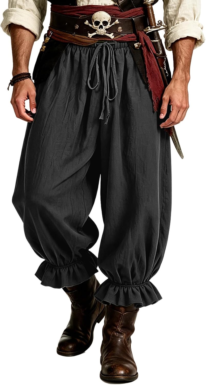 Runcati Mens Medieval Pirate Pants Renaissance Viking Baggy Harem Trousers
