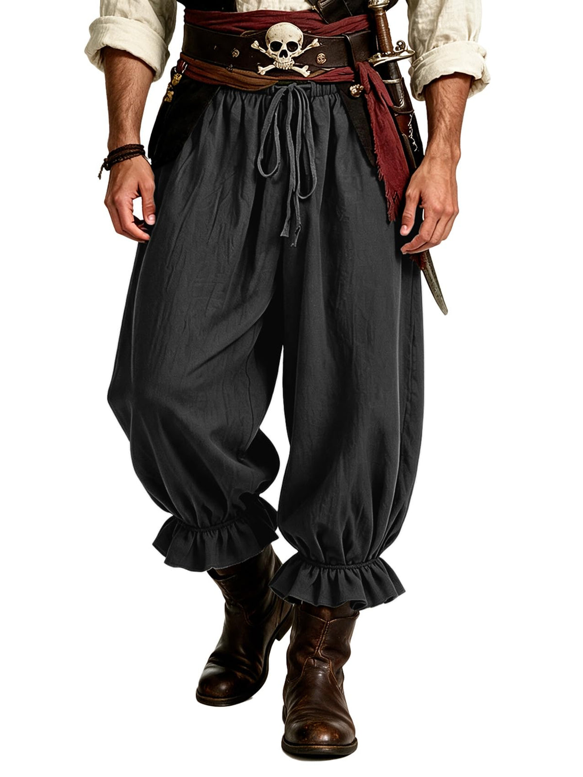 Runcati Mens Medieval Pirate Pants Renaissance Viking Baggy Harem Trousers