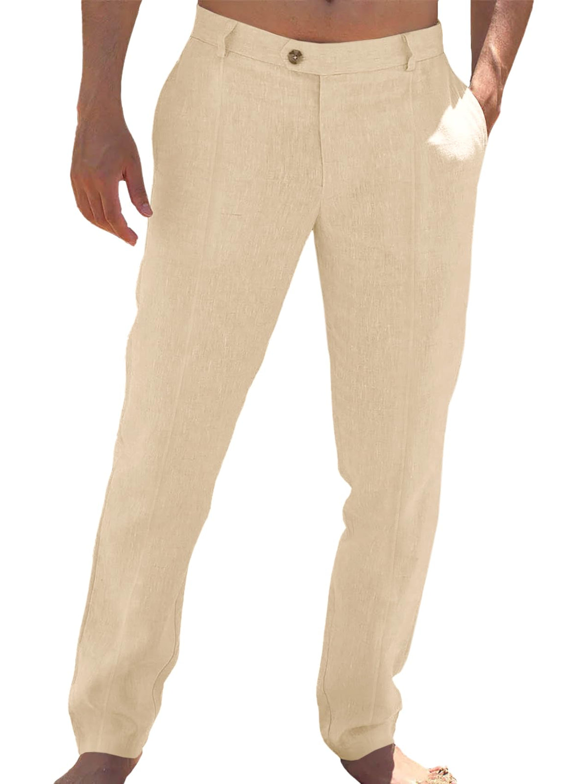 Runcati Mens Cotton Linen Casual Pants Dress Elastic Waist Trousers Slacks