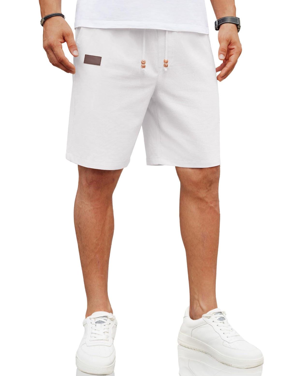 COOFANDY Men Linen Beach Shorts Casual Drawstring Summer Vacation Shorts